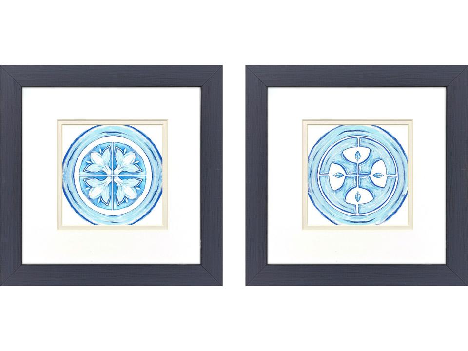Blue Textiles I Framed Art - Set of 2