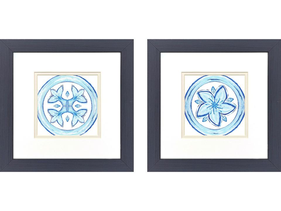 Blue Textiles II Framed Art - Set of 2