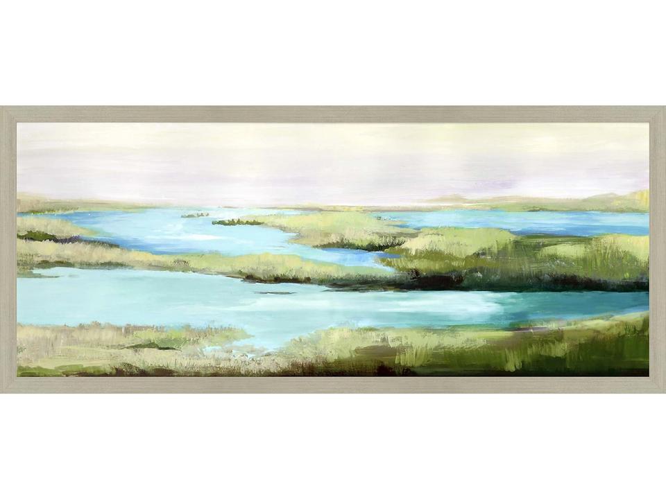 Pardis Perdu Framed Wall Art Coastal Waterside Scene with Silver Leaf Frame