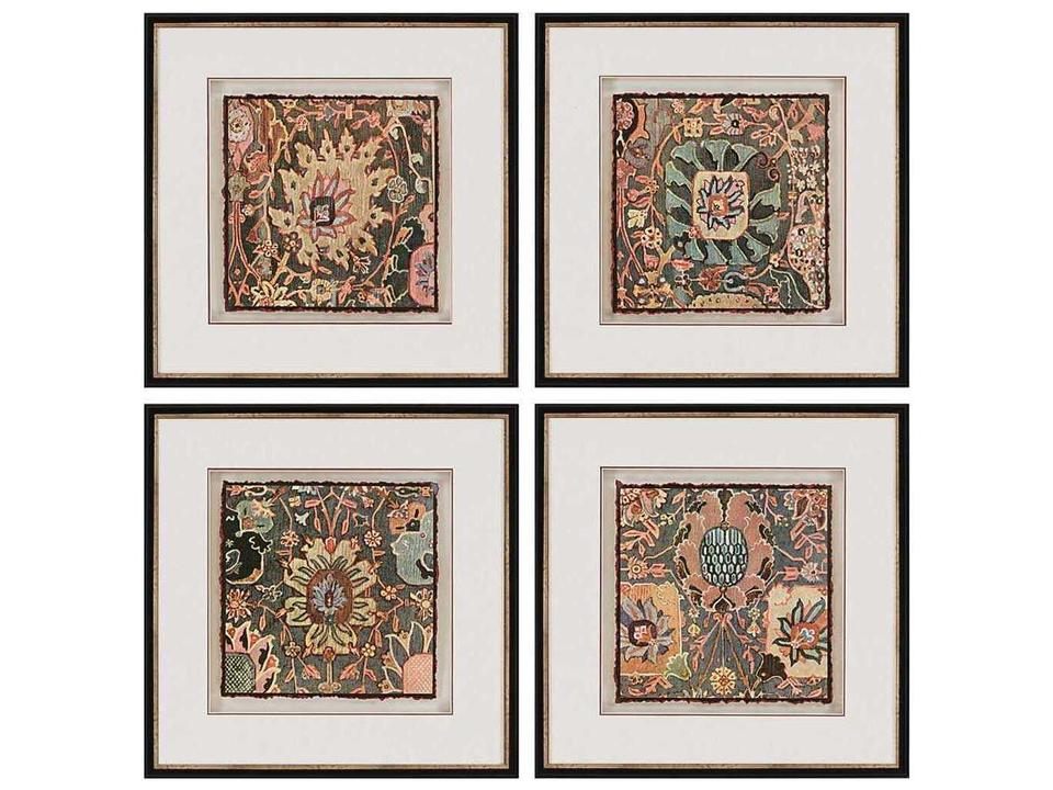 Global Persian Carpet Wall Art Set of 4 with Dark Wood Finish Frame