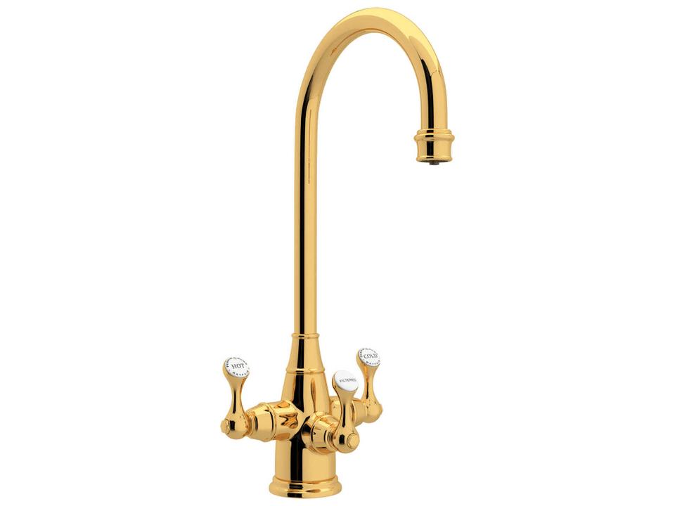 Georgian Era Three Handle Bar Food Prep Filter Kitchen Faucet English Gold