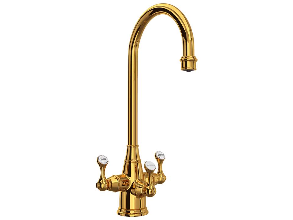 Georgian Era Three Handle Bar Food Prep Filter Kitchen Faucet Unlacquered Brass