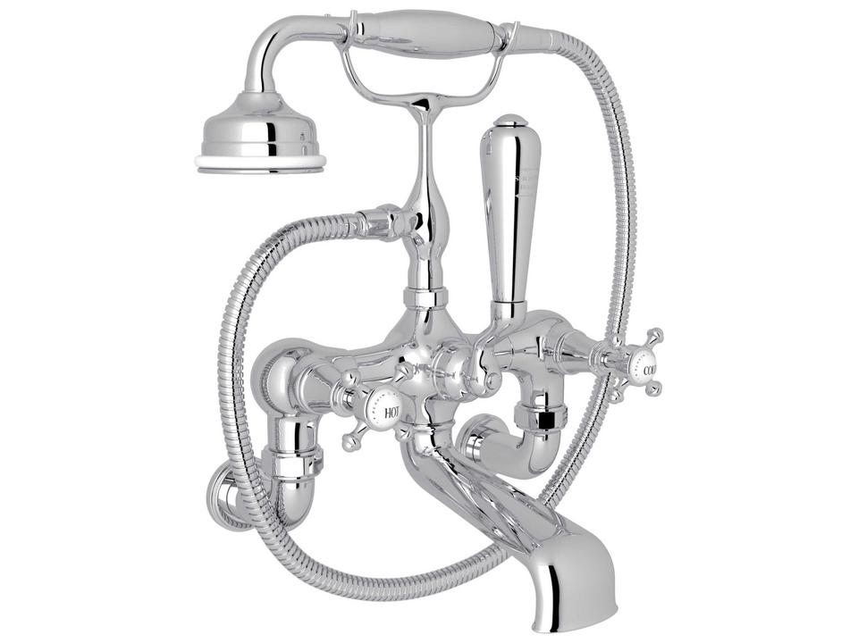 Georgian Era Polished Chrome Exposed Wall Mount Tub Filler with Handshower