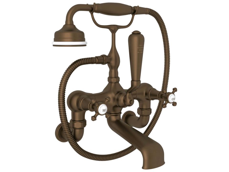 Georgian Era Exposed Wall Mount Tub Filler with Hand Shower in English Bronze