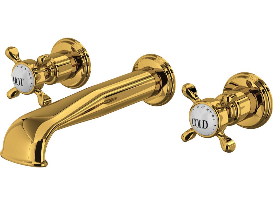 Edwardian Wall Mount Lavatory Faucet Trim with U-Spout Unlacquered Brass