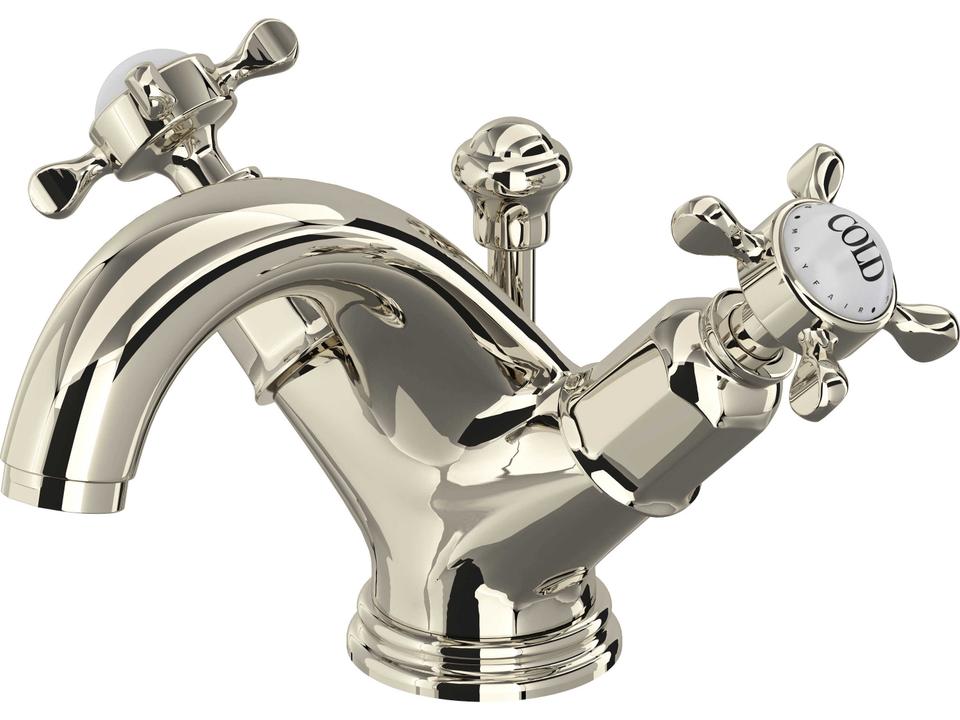 Edwardian Two Handle Lavatory Faucet in Polished Nickel with Cross Handles