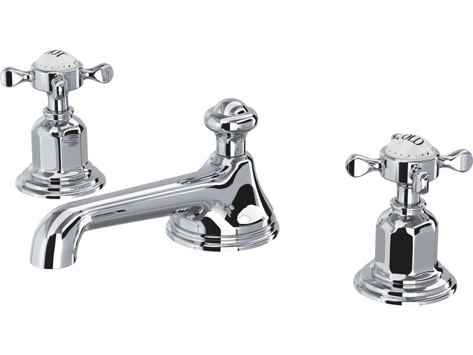 Edwardian Widespread Lavatory Faucet with Low Spout in Polished Chrome