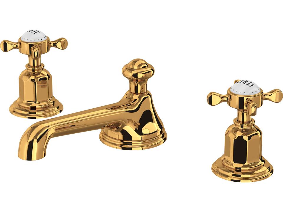 Edwardian English Gold Low Level Spout Widespread Lavatory Faucet