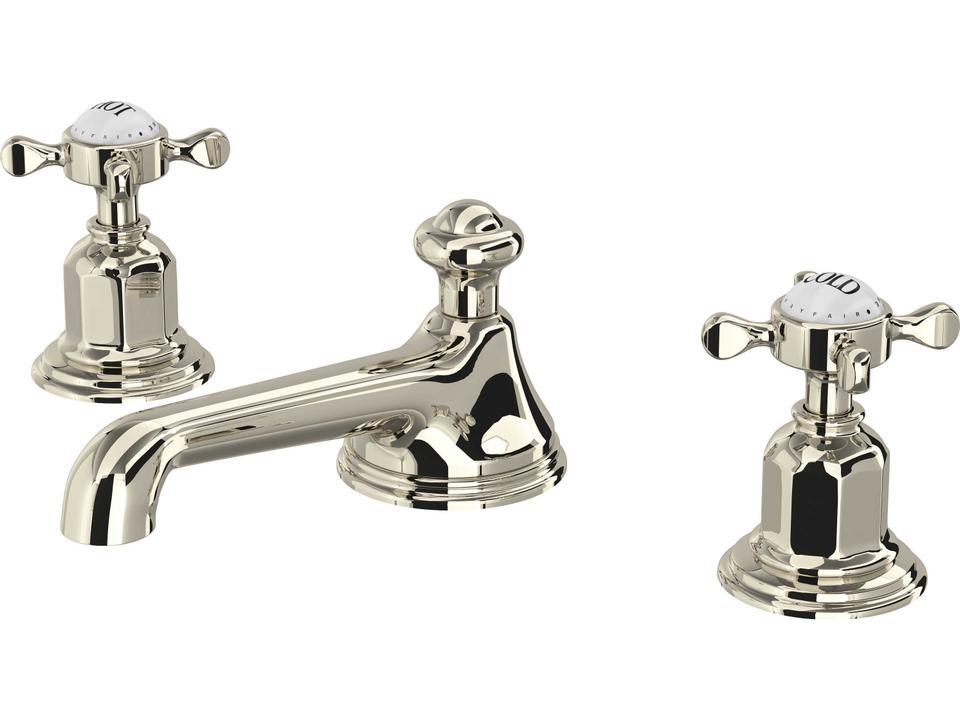 Edwardian Widespread Lavatory Faucet Polished Nickel Low Spout