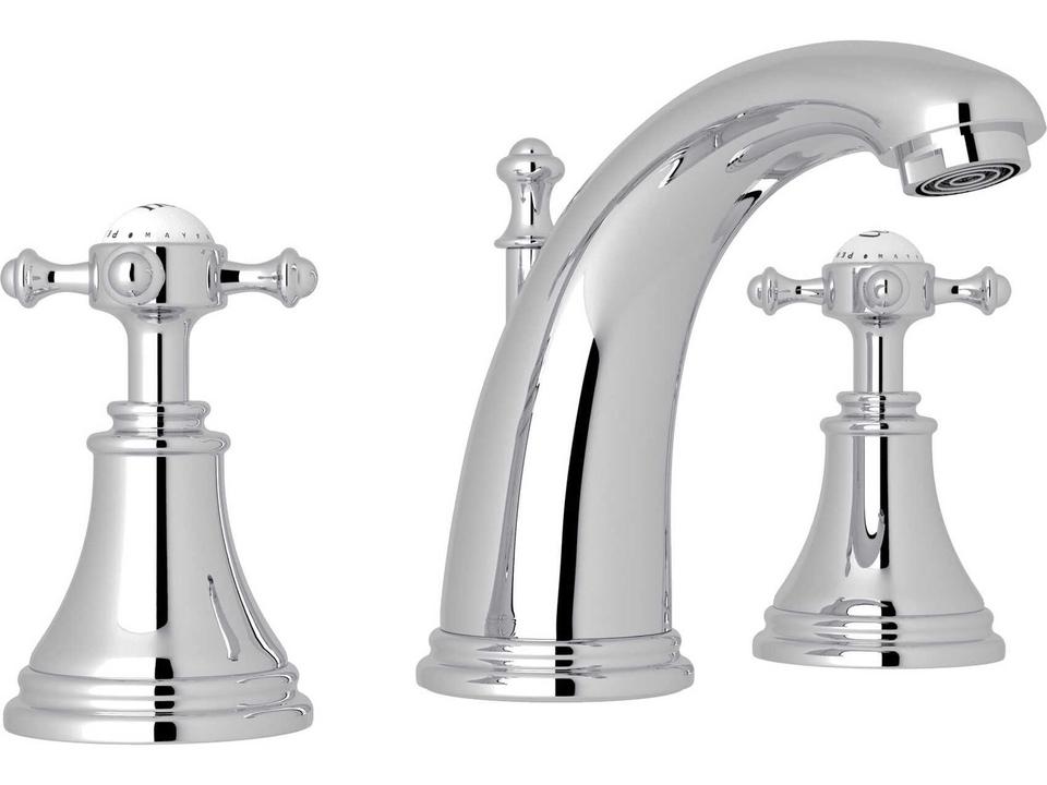 Georgian Era Widespread Lavatory Faucet Polished Chrome Cross Handles
