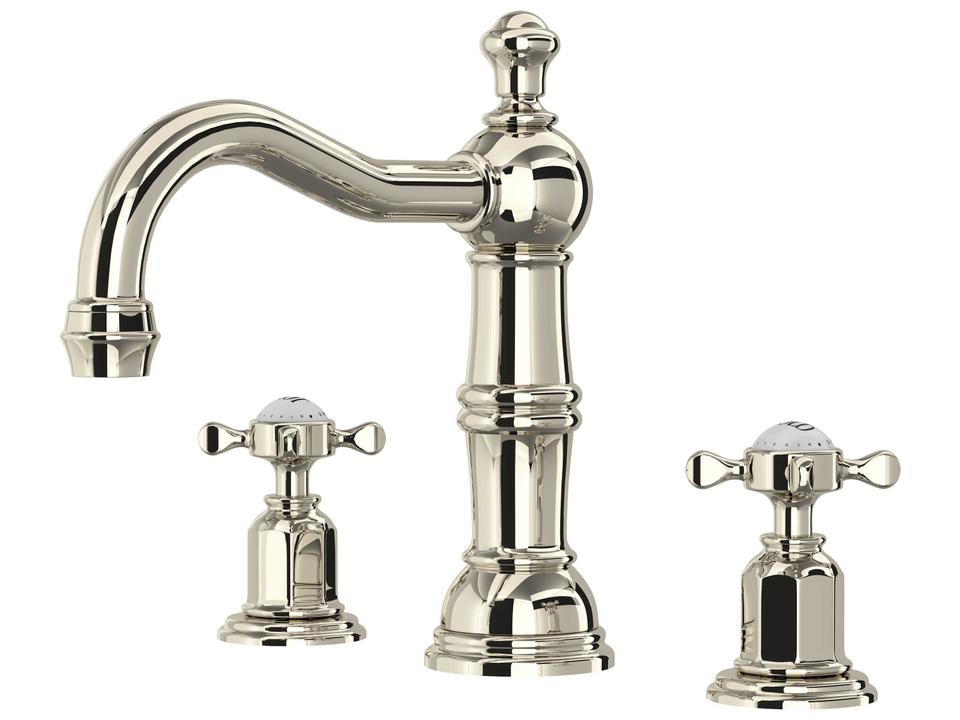 Edwardian Widespread Lavatory Faucet with Column Spout in Polished Nickel