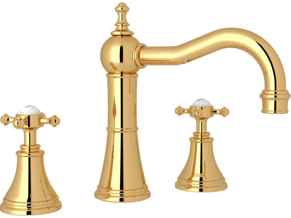 Georgian Era Widespread Lavatory Faucet with Column Spout in English Gold