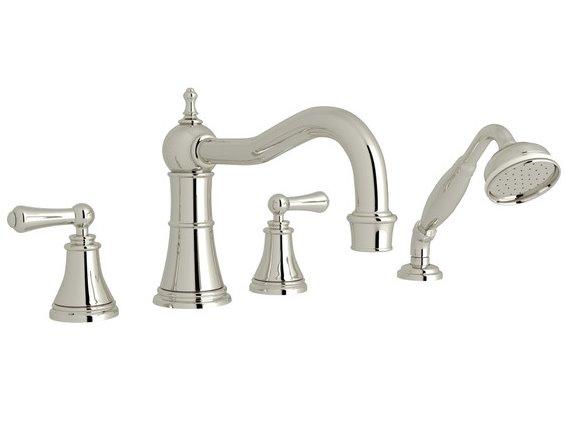 Georgian Era 4-Hole Deck Mounted Tub Filler with Hand Shower in Polished Nickel