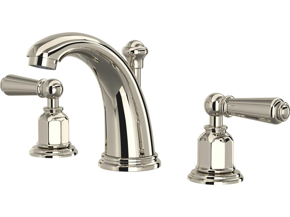 Edwardian Polished Nickel High Neck Widespread Lavatory Faucet with Lever Handles