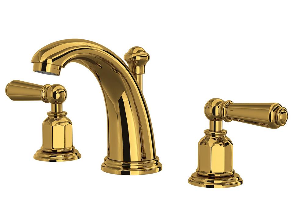 Edwardian Unlacquered Brass Widespread Lavatory Faucet