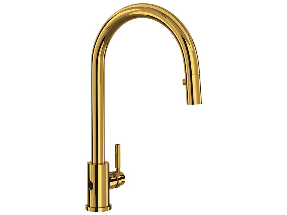 Holborn Pull-Down Touchless Kitchen Faucet in Unlacquered Brass