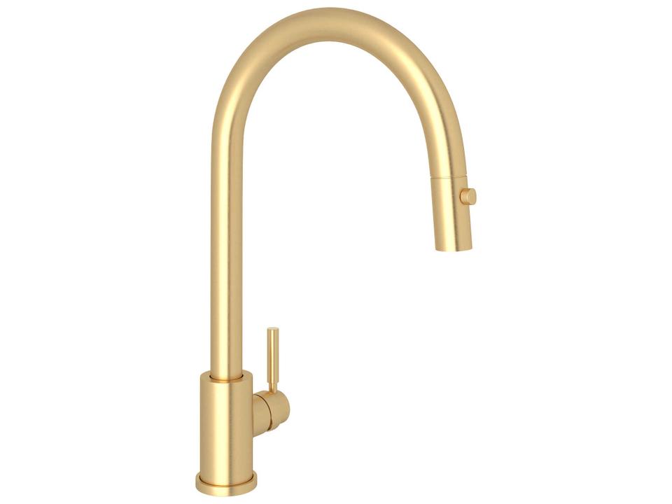 Holborn Pull-Down Kitchen Faucet with C-Spout in Satin English Gold