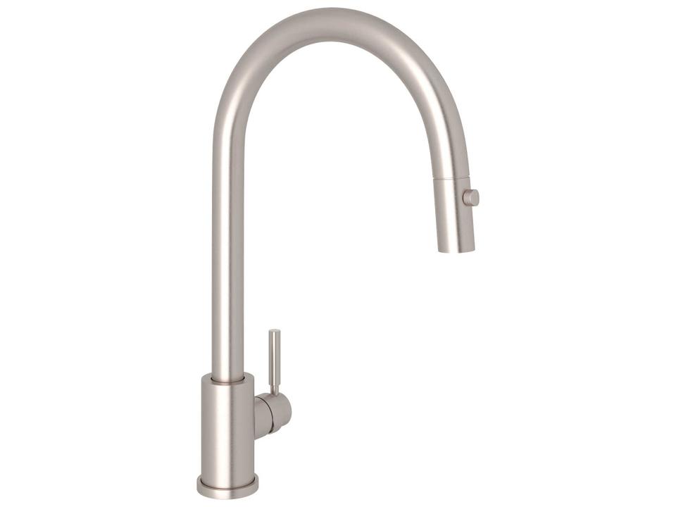 Holborn Satin Nickel Pull-Down Kitchen Faucet with C-Spout
