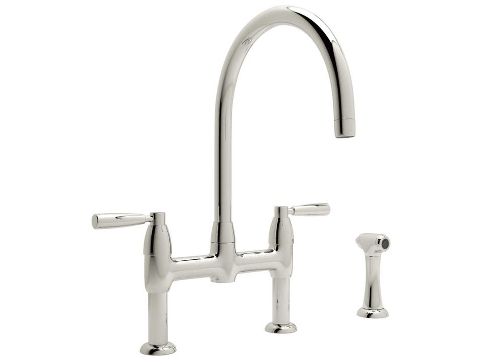 Holborn Bridge Kitchen Faucet with C-Spout and Side Spray in Polished Nickel