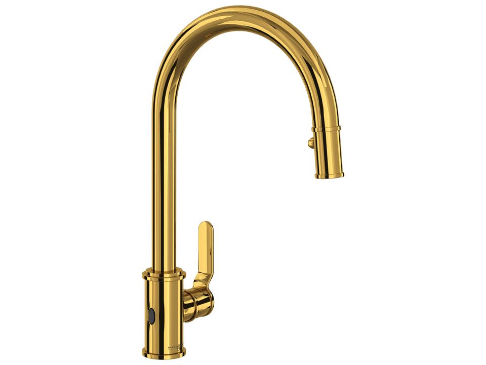 Armstrong Pull-Down Touchless Kitchen Faucet in Unlacquered Brass