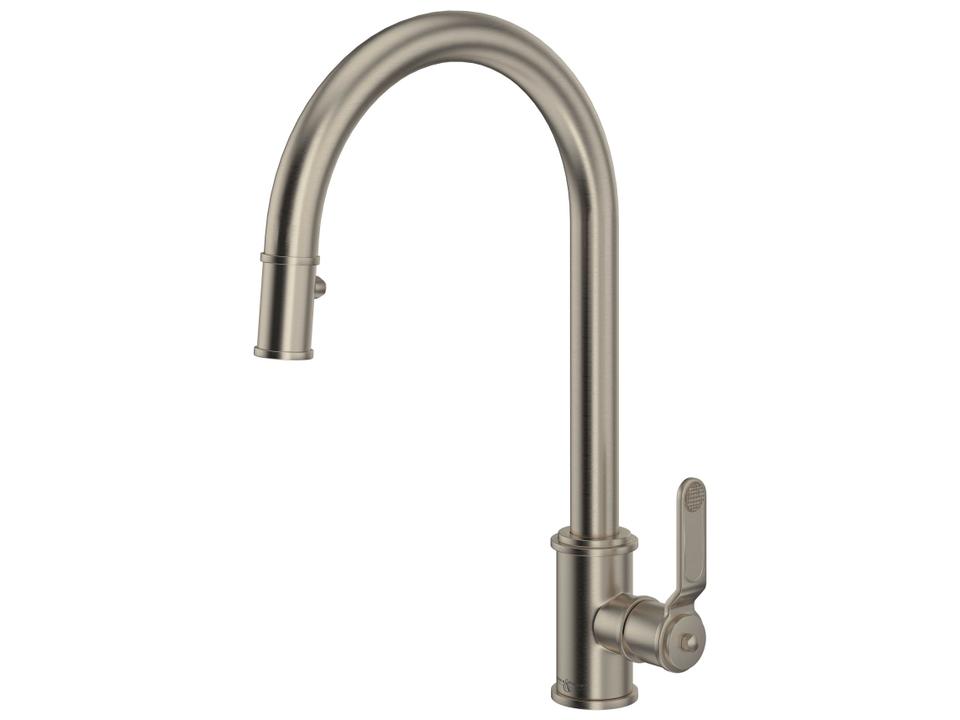 Armstrong Single Handle Pull-Down Kitchen Faucet with C-Spout in Satin Nickel