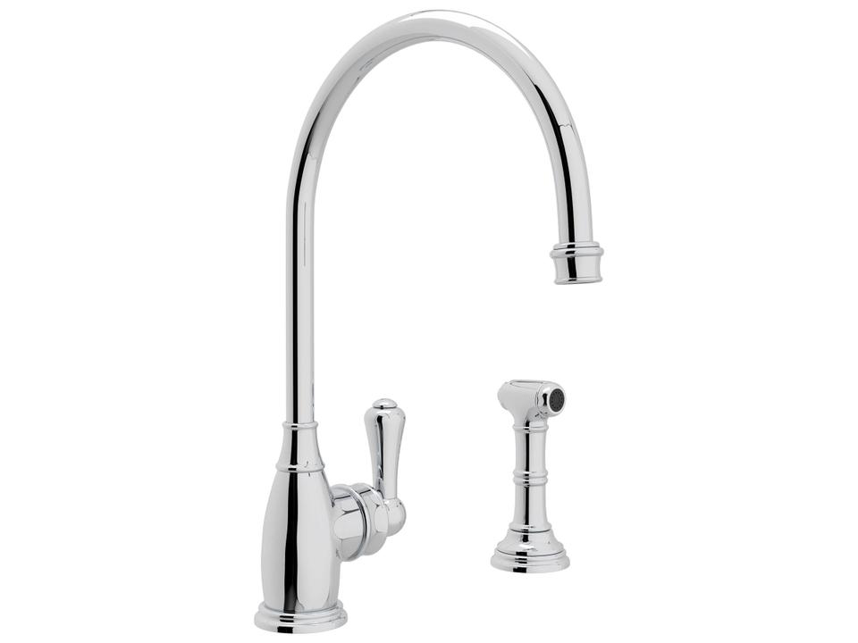 Georgian Era Single Lever Kitchen Faucet with Side Spray in Polished Chrome