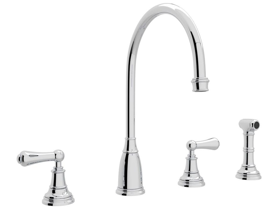 Georgian Era Two Handle Kitchen Faucet with Side Spray in Polished Chrome
