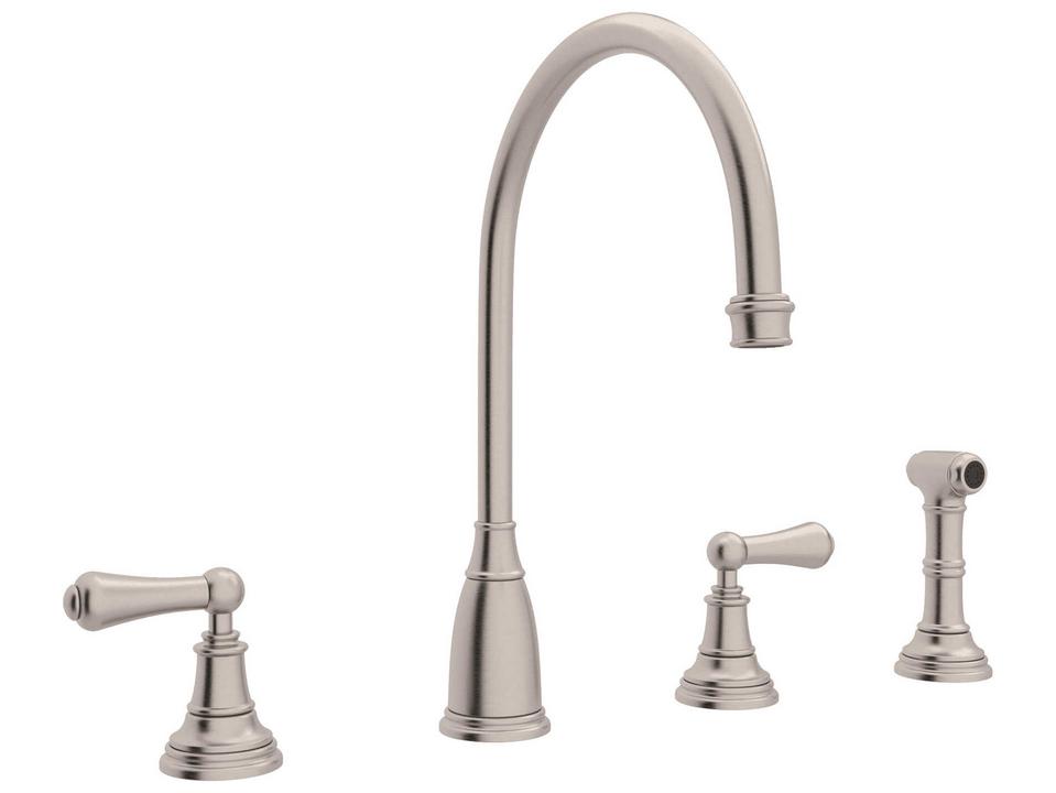Georgian Era Two Handle Kitchen Faucet with Side Spray in Satin Nickel