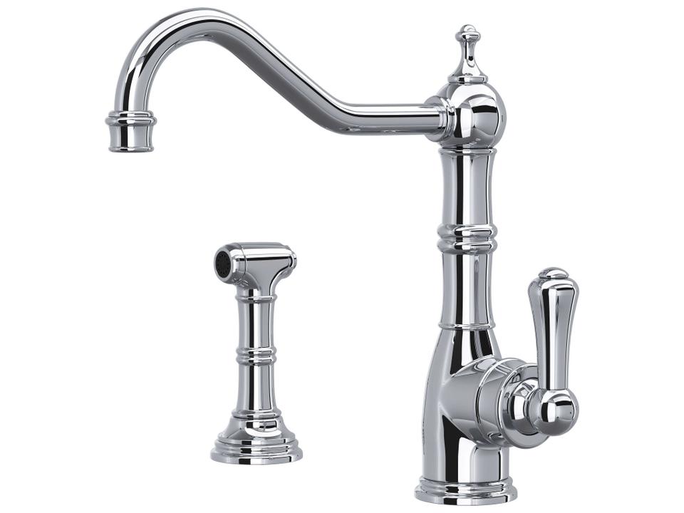 Edwardian Polished Chrome Kitchen Faucet with Side Spray