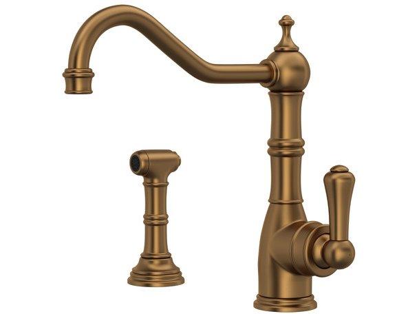 Edwardian Single Hole Kitchen Faucet with Side Spray in English Bronze