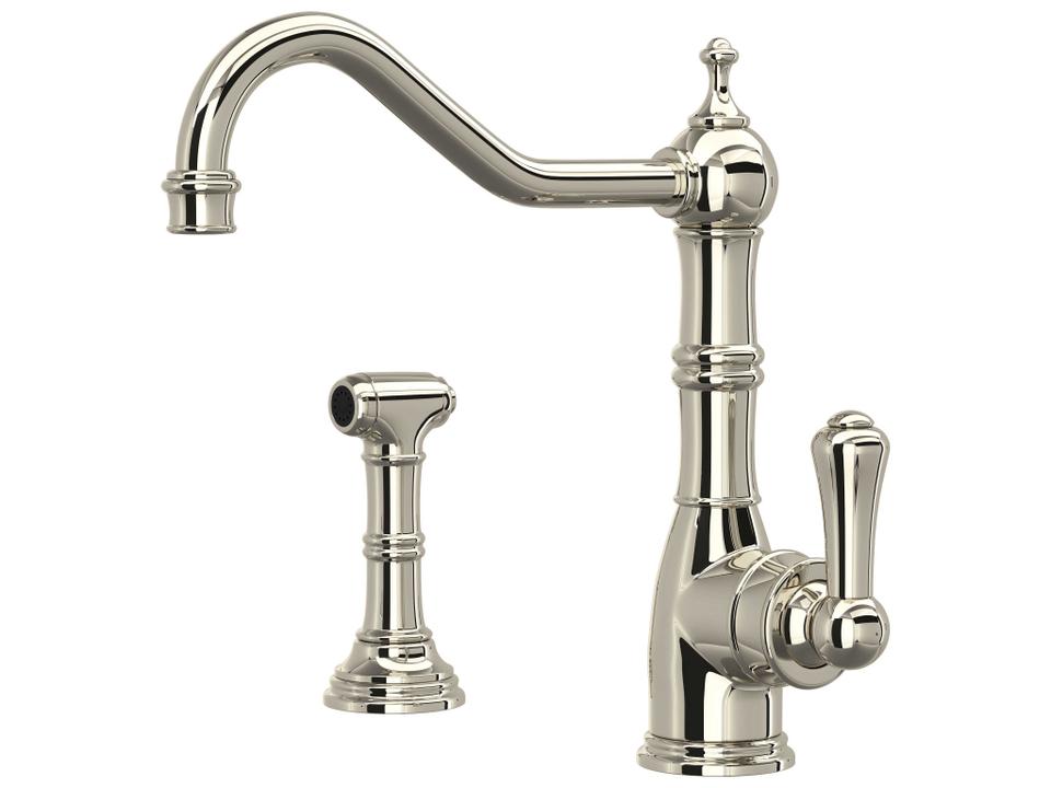 Edwardian Single Handle Kitchen Faucet Polished Nickel with Sidespray
