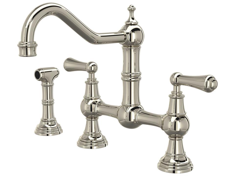 Edwardian Bridge Kitchen Faucet with Sidespray Polished Nickel