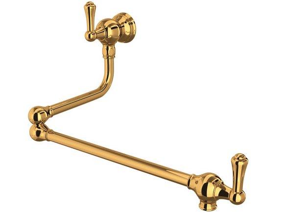 Edwardian Era Wall Mounted Swing Arm Pot Filler with Lever Handles in English Gold