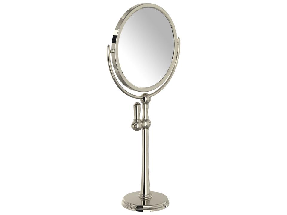 Freestanding Round Makeup Mirror in Polished Nickel