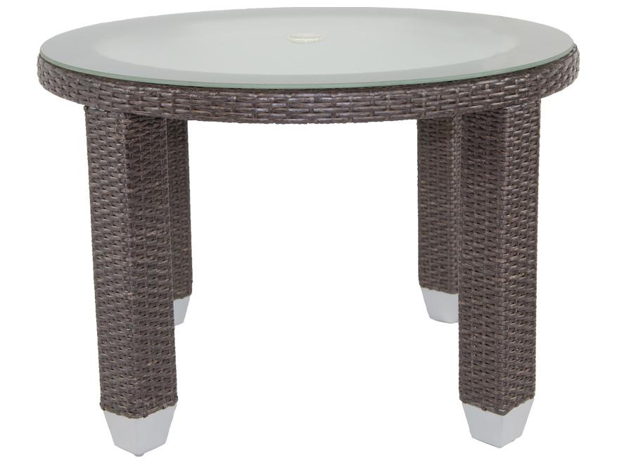 Signature Round Patio Dining Table with Glass Top in Signature Brown