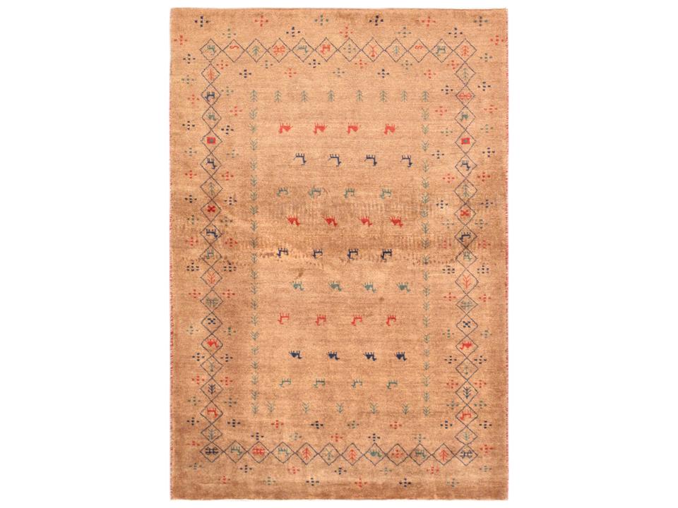 Tribal Bordered Hand-Knotted Lamb's Wool Area Rug in Brown