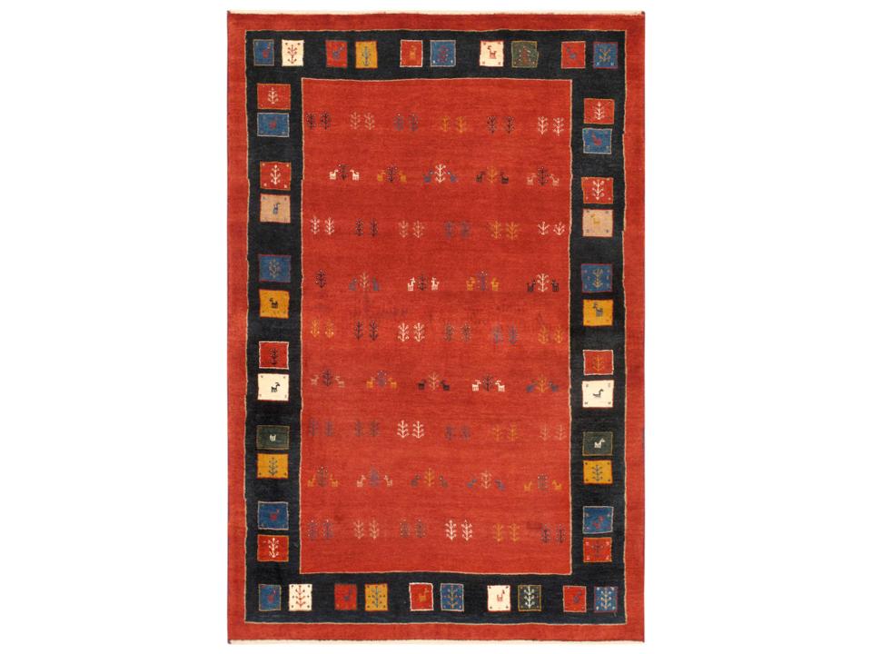 Tribal Collection Hand-Knotted Wool Area Rug in Rust and Navy