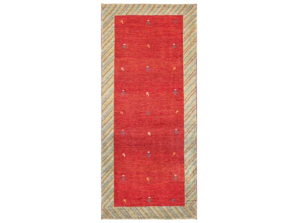 Tribal Hand-Knotted Wool Runner Area Rug Multi-Hued Bordered Design
