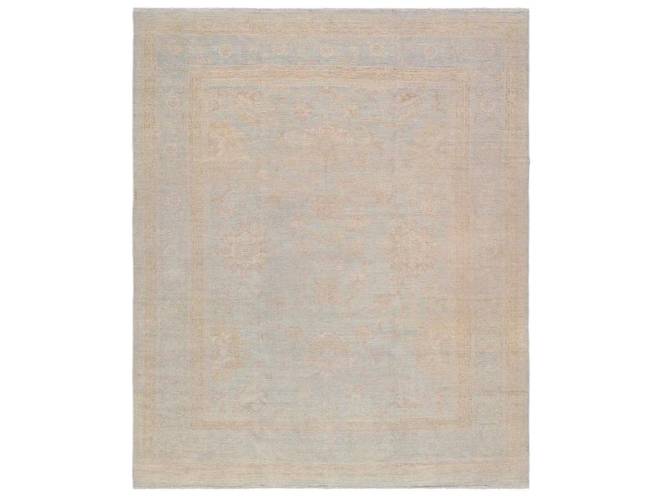 Oushak Floral Hand-Knotted Wool Area Rug Silver and Beige 9'9" x 14'1"