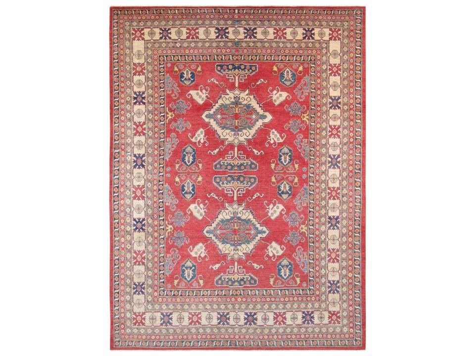 Hand-Knotted Kazak Bordered Wool Area Rug