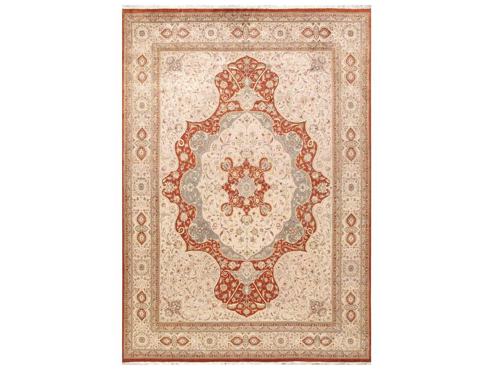 Baku Collection 10x14 Hand-Knotted Silk and Wool Bordered Area Rug