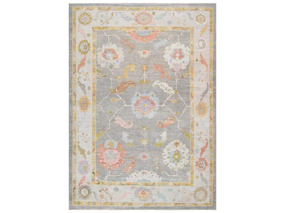 Oushak Hand Knotted Wool Floral Area Rug 9 ft 9 in x 13 ft 8 in