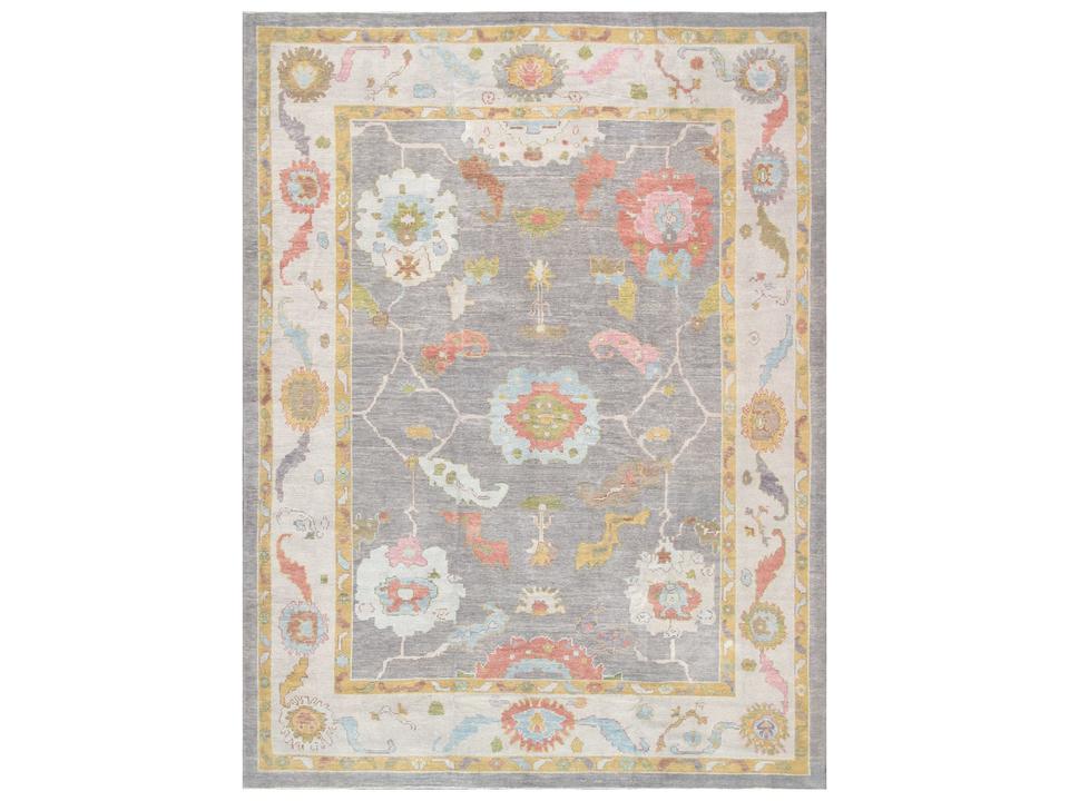Oushak Bordered Hand-Knotted Wool Area Rug 9x12