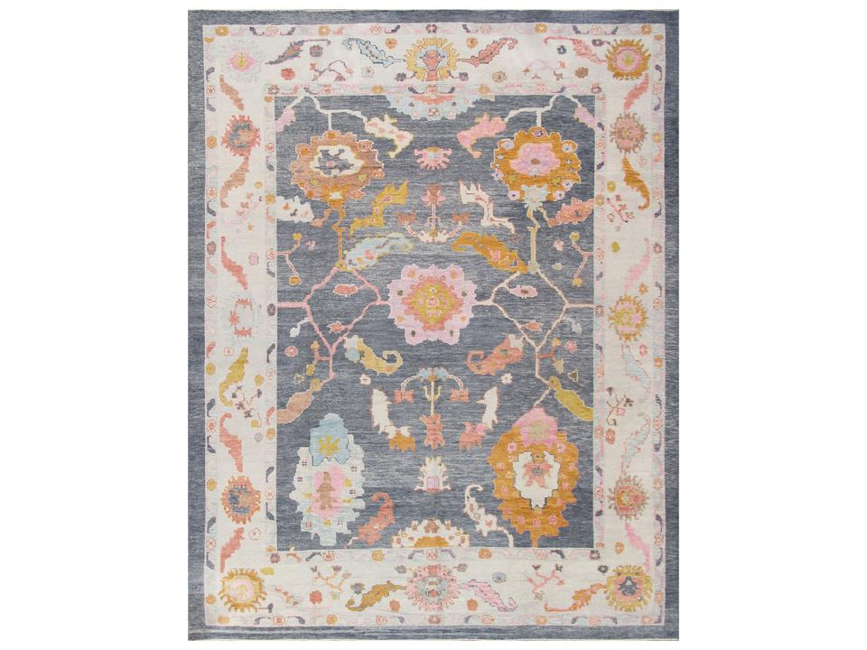 Oushak Collection Hand-Knotted Wool Area Rug in Silver Grey