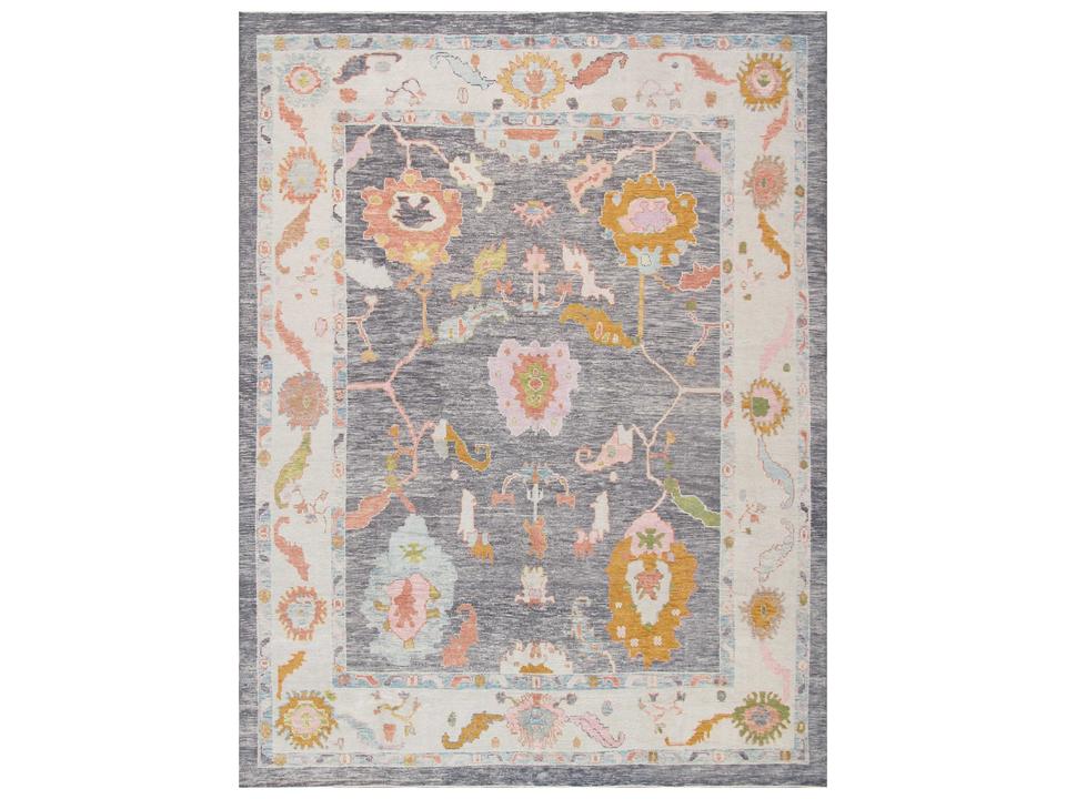 Oushak Bordered Hand-Knotted Wool Area Rug