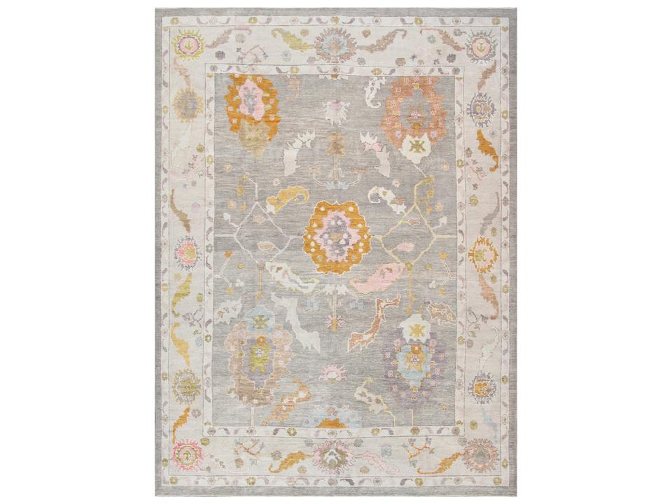 Oushak Bordered Hand-Knotted Wool Area Rug 10x14