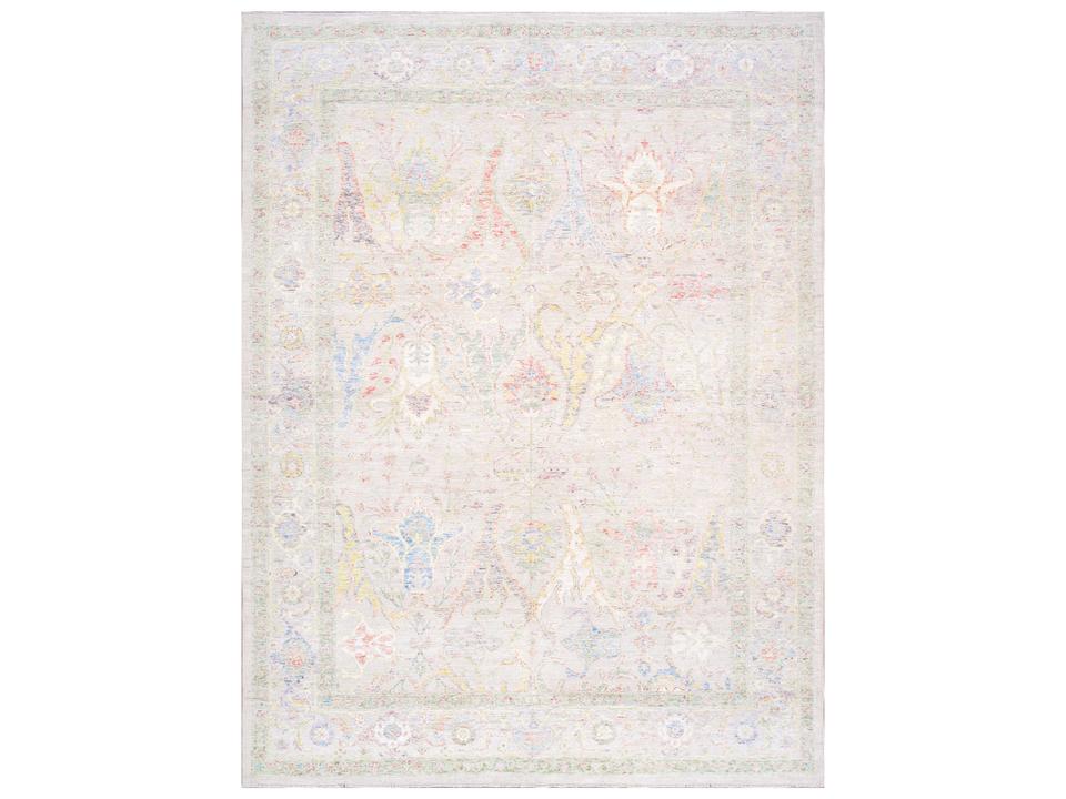 Oushak Hand-Knotted Wool Area Rug 9x12 Light Blue