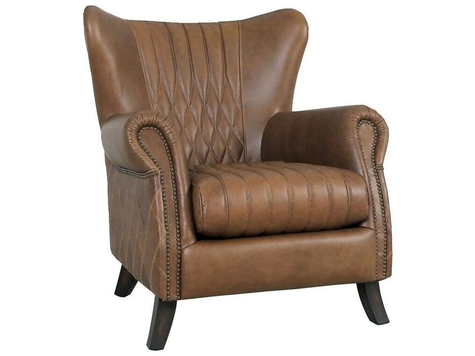 Vicenza Harrison Brown Leather Accent Chair with Gold Frame