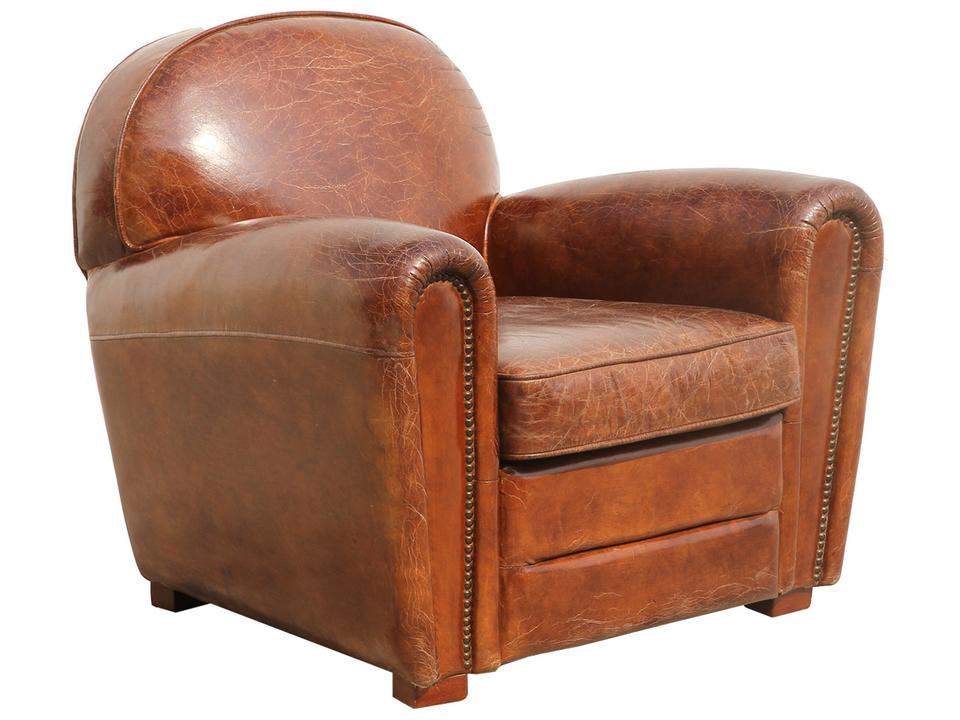 Paris Club Brown Top Grain Leather Accent Chair with Nailhead Trim