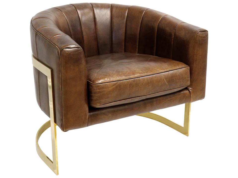 Vicenza Castello Brown Leather Barrel Accent Chair